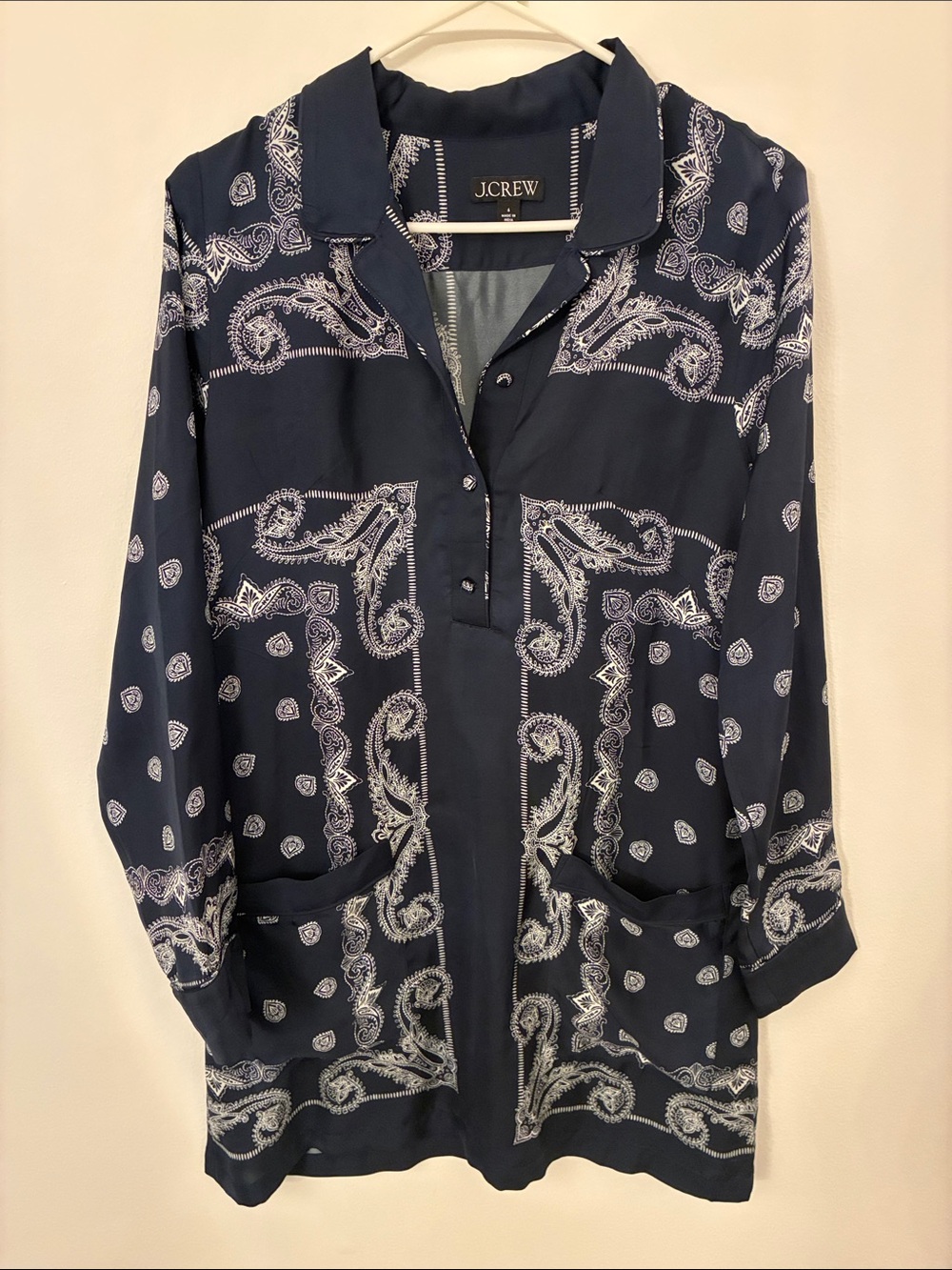 J. Crew Navy Paisley-Print Midi-Shift Dress